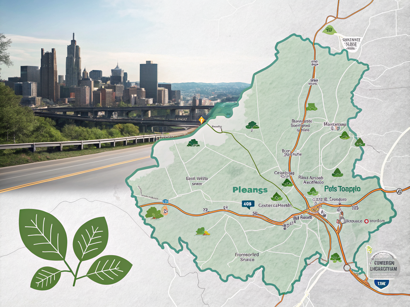 Map showing Nieser Landscaping service area in Pittsburgh